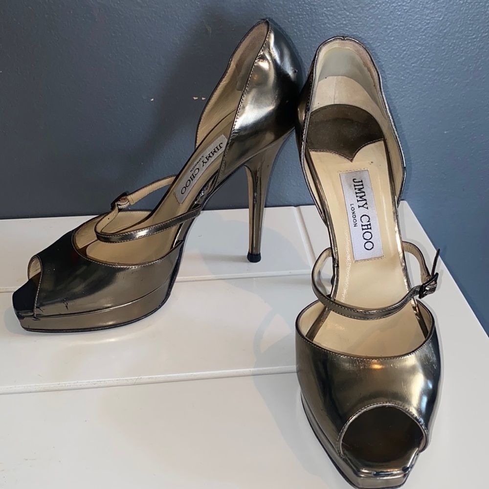 Jimmy Choo Metallic Gold Peep Toe Heels